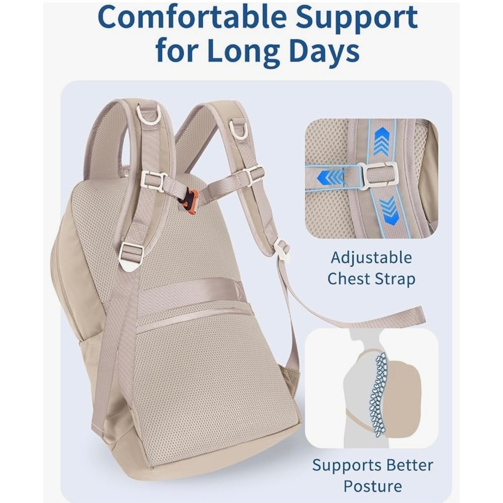 15.6 Inch Laptop Backpack Khaki Flight Approved Travel Carry On Bag WANWEN NEW - Picture 3 of 8